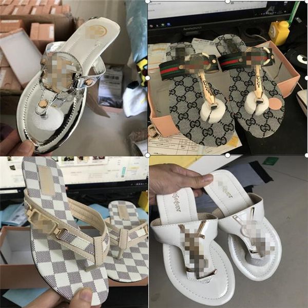 

luxury designer women slippers gg open toe summer slip on flat slides beach thong v shoes female flip flops fashion sandals channel, White