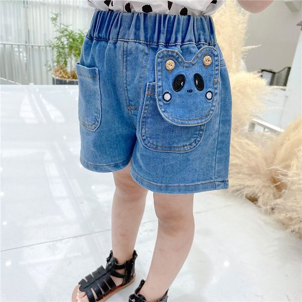

2020 girls summer clothing shorts babies' foreign style pants little girl cartoon jeans wear children's children's thin jeans, Blue