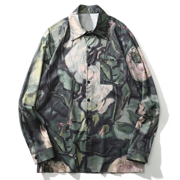 

hip hop casual streetwear painting print shirts 2020 autumn harajuku vintage oversized shirt casual cotton long sleeve outwear, White;black