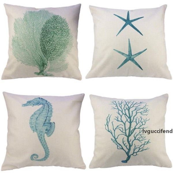 

hand painted linen pillow case marine style seabed organisms coral cushion starfish hippocampus seaweed cover easy to use 4 6qt dd