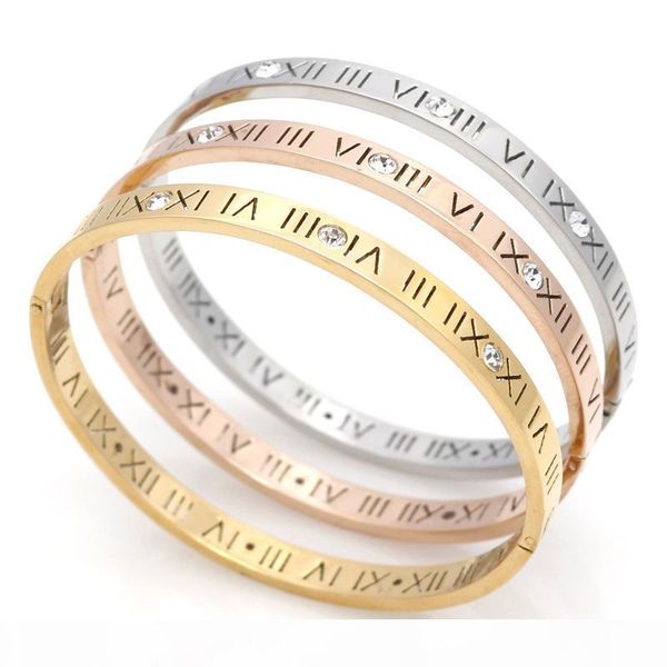 

2017 fashion new stainless steel roman with diamond bracelet jewelry cuff 18k rose gold plate bangles bracelets for women love bracelet, Black