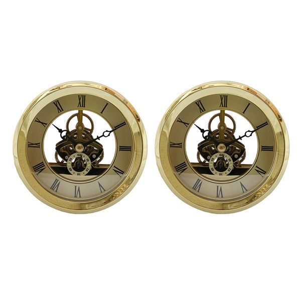 

2pcs 103mm/4.\" dial roman numeral watch quartz clock insert with gold trim, Slivery;brown