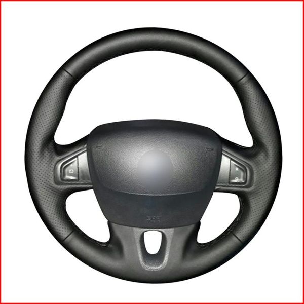 

black genuine leather car steering wheel cover for fluence (ze) 2009-2020 megane scenic 2008-2020 kangoo 2014-2020