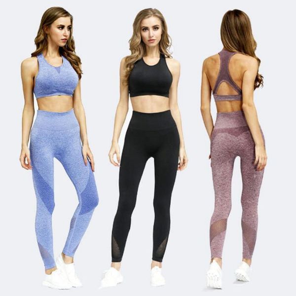 

2pcs mesh seamless yoga set sports suits women's yoga set high waist gym fitness running pants sportswear women leggings+bra, White;red