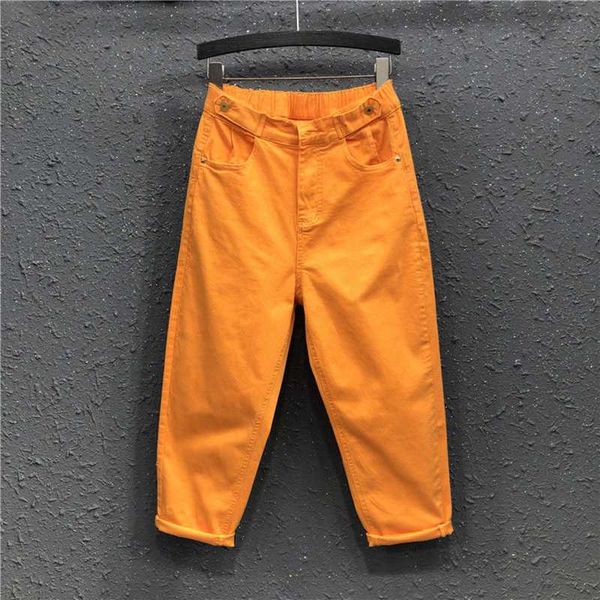

2020 summer fashion candy color women jeans loose casual elastic waist ankle-length solid denim harem pants plus size trousers, Blue