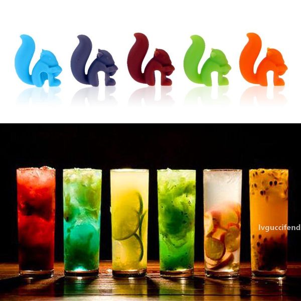 

squirrel silicon wine glass maker cup recognizer suction set 5 colors wineglass label marker cocktail party supplies accessories