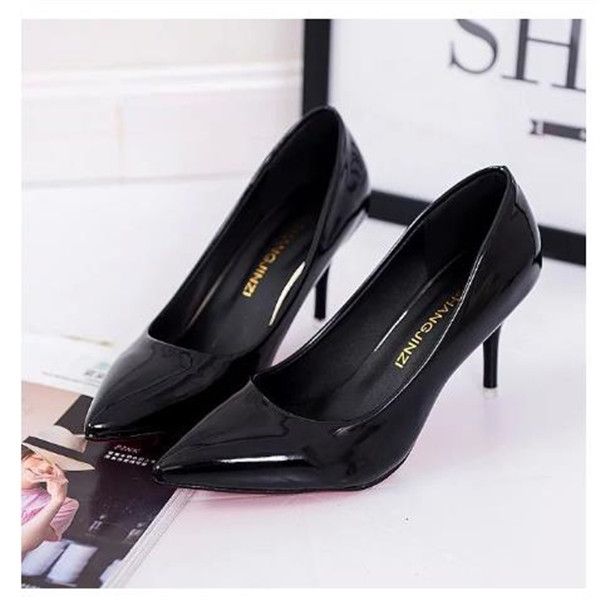 

selling women shoes pointed toe pumps patent leather dress red 8cm high heels boat shoes shadow wedding shoes, Black