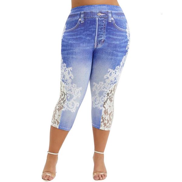 

plus size lace printing splice elastic waist casual leggings pants for women high waist skinny stretchy pencil pants leggins, Black