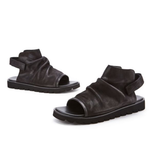 

leather british men genuine summer shoes open toe luxury gladiator sandals outdoor non-slip beach flip flops sandalias, Black