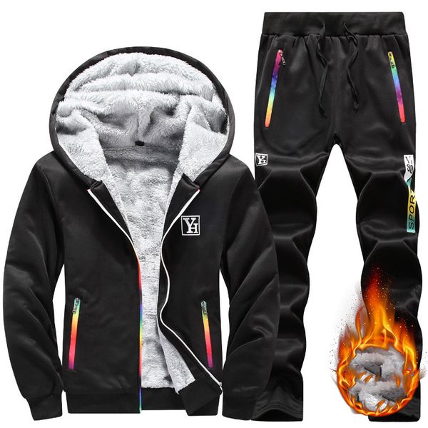 

brand new mens набор осень зима пара наряд костюм спортивная 2piece комплект пиджак + pant sweatsuit мужская одежда плюс бархат, Gray