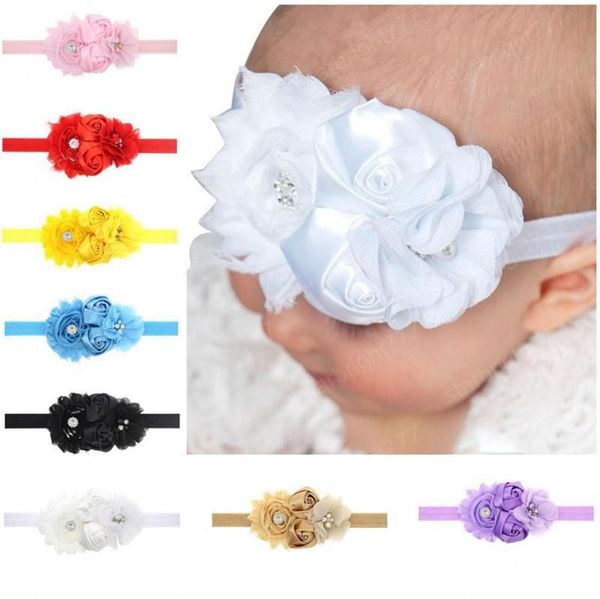 

flower baby headbands chiffon rose newborn turbans rhinestone girls princess headdress infant hairbands headwear hair accessories, Slivery;white
