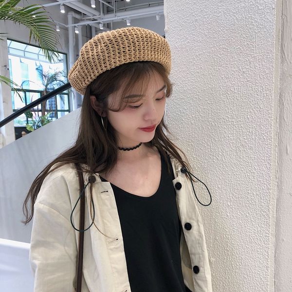 

hat female korean summer thin cotton and linen versatile fashion literary octagonal painter hat beret cotton linen beret, Blue;gray