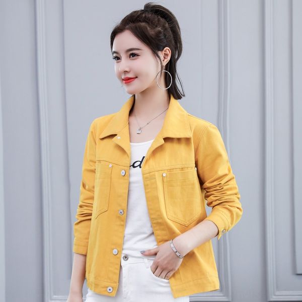 

2019 autumn new denim candy candy color all-match student jacket long sleeve women's jacket, Black;brown