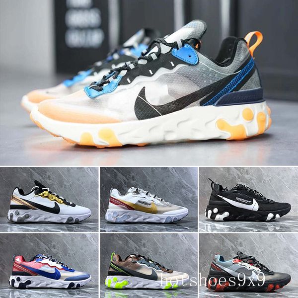 

2019 react element 87 volt 55 game royal taped seams running shoes for women men 55s blue chill trainer 87s sail sports sneakers xt5-w, Black