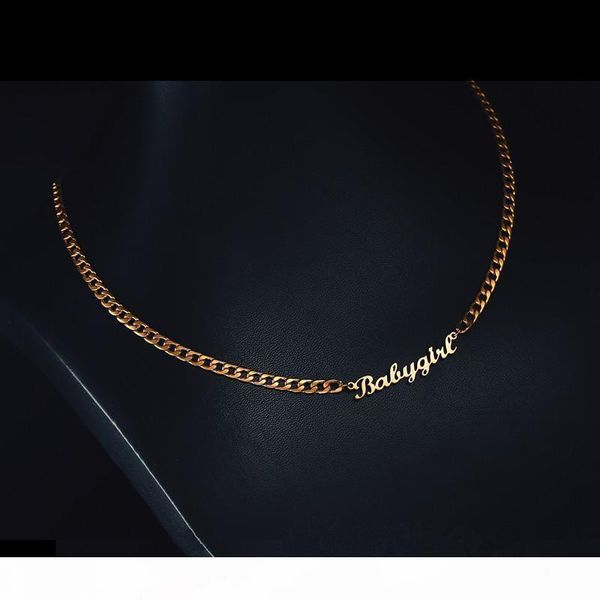 

lovely gift gold color "babygirl" name necklace stainless steel nameplate choker handwriting signature necklace for girls, Silver
