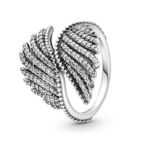

ale 925 sterling silver shimmering phoenix feather statement ring luxury designer jewelry women cubic zirconia stones rings with pandora box, Slivery;golden