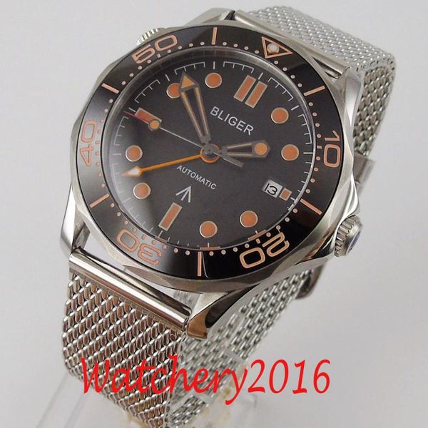 

bliger casual sapphire watches gmt men black wrist watch man clock fashion chronograph wristwatch, Slivery;brown