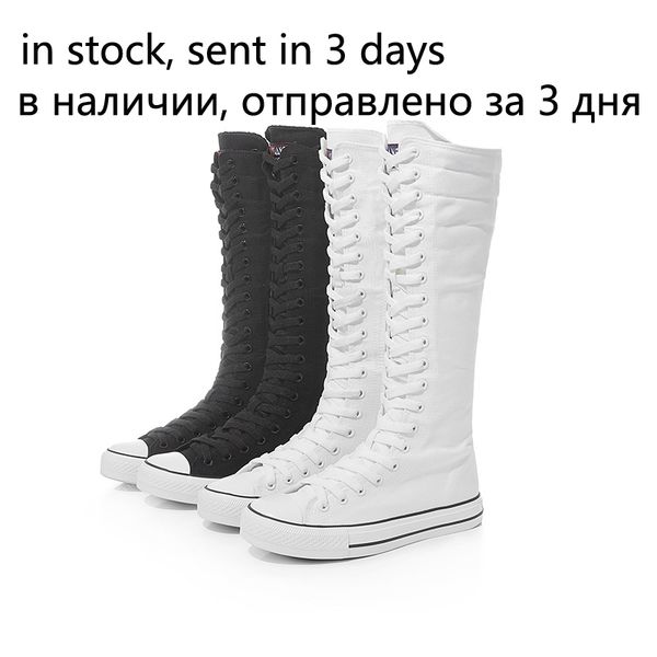 

2020 новая весна осень женская обувь холст повседневный высокого верха обуви длинные сапоги lace-up zipper удобные плоские ботинки кроссовки, Black