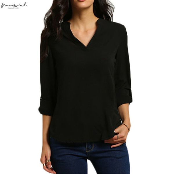 

2020 europe america blouse large size blusa female v neck wrinkle loose chiffon shirt women blouses clothing vestidos yff6115, White