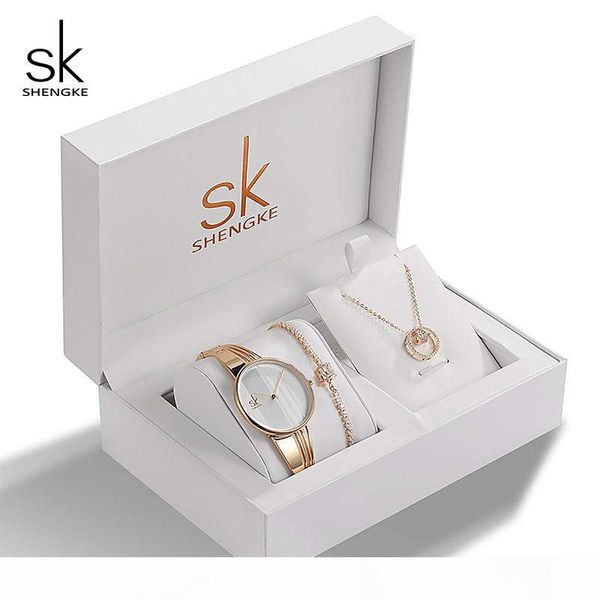 

sk brand creative women watch bracelet necklace set female jewelry fashion women watch bangle set for valentine's gift, Slivery;brown