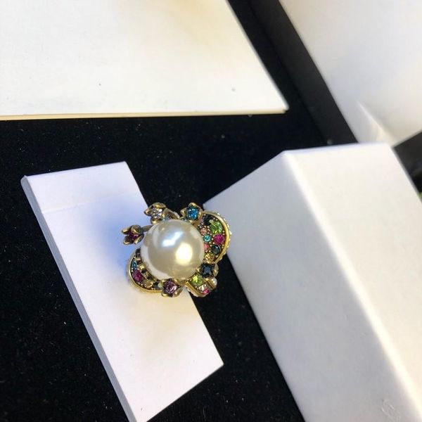 

europe and the united states high-quality custom pearl color diamond ladies wild designer ring luxury designer jewelry women rings, Golden;silver