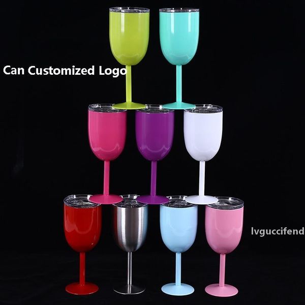 

10oz wine glasses cup stainless steel tumbler double vacuum insulation mug cocktail mug cup xmas decoration 9 colors customized logo hh-c09
