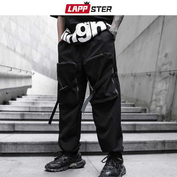

lappster men big pockets cargo pants 2020 mens japanese streetwear baggy joggers sweatpants male black punk casual trousers