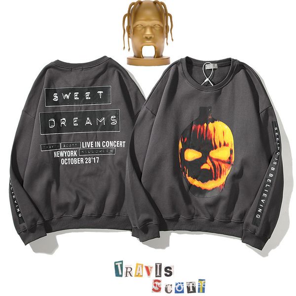 

travis scott halloween tour pumpkin crew neck men sweater pullover hoodies long sleeves ladies spring fall clothes, Black