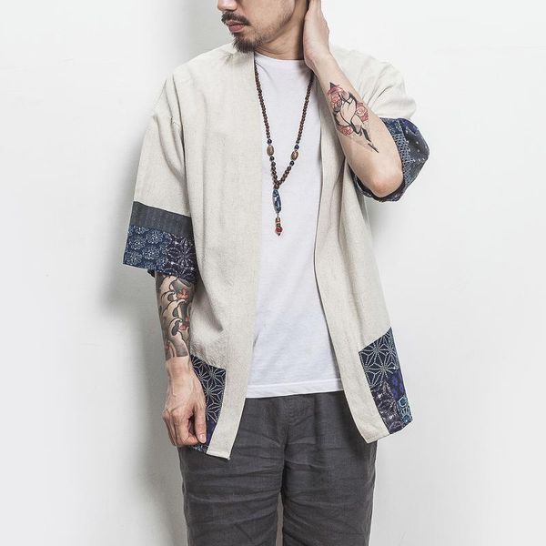 

drop shipping cotton linen shirt jackets men chinese streetwear kimono shirt coat men linen cardigan jackets coat plus size 5xl, Black;brown