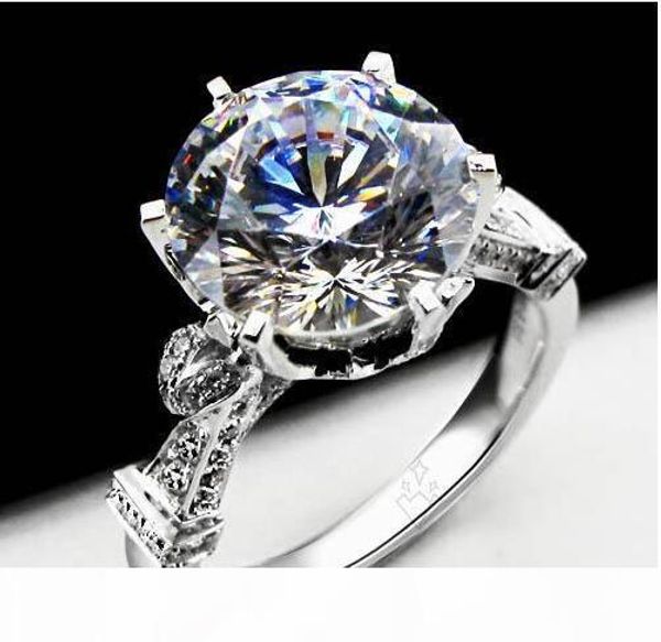 

new 925 sterling silver 18k white gold plated 4ct nscd synthetic diamond women wedding ring classic jewelry engagement royal court style, Golden;silver