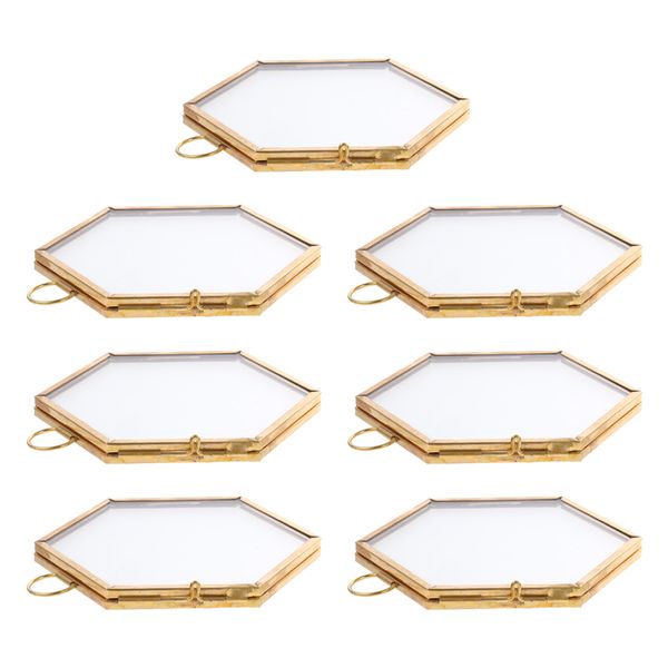 

7xvintage style hexagon metal glass picture p frame hanging frame golden
