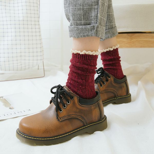 

xn045 lace children lace wool woolen woolen dotted yarn thick line stacking socks sweet wool socks, Pink;yellow