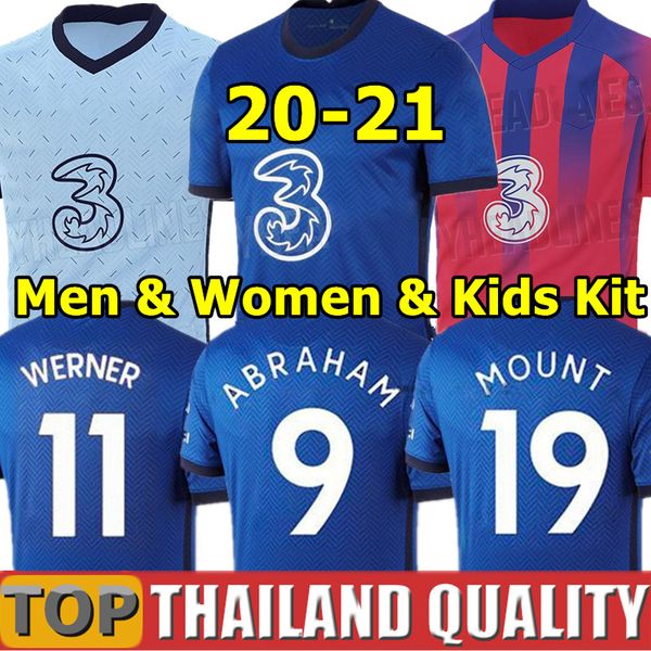 

20 21 pulisic soccer jerseys 2019 2020 2021 abraham ziyech lampard football shirt set mount werner kante men women kids kit uniforms, Black;yellow