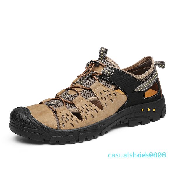 

hole shoes men shoes male cow genuine leather sandals summer sandalias hombre slippers clogs sandles new 2019 mens cc9 l28, Black