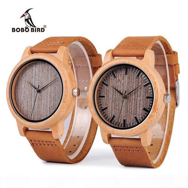 

bobo bird wa18l10 vintage lightweight round bamboo wood quartz watches with leather bands for women men watches brand design, Slivery;brown