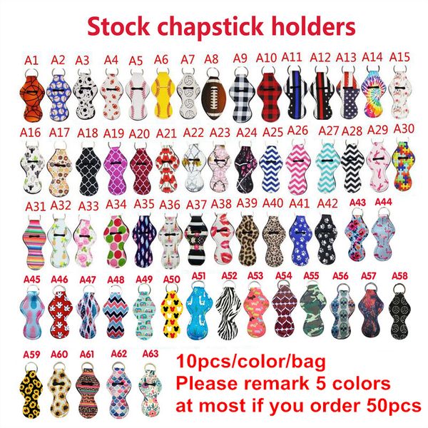 

63designs neoprene key chain sports printed chapstick holder leopard keychain wrap lipstick holders portable lip blam cover party favor gift, Slivery;golden
