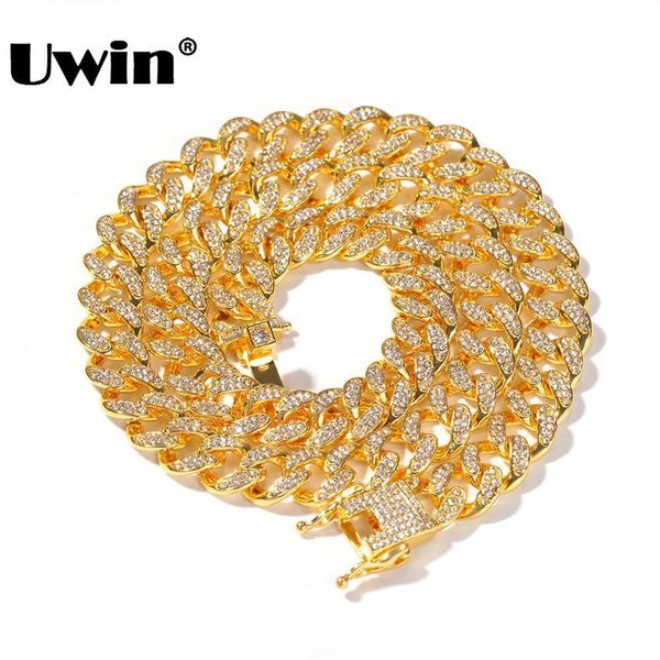 

uwin miami cuban link chain necklace 13mm full bling bling iced out rhinestones silver gold color fashion jewelry necklace t200113