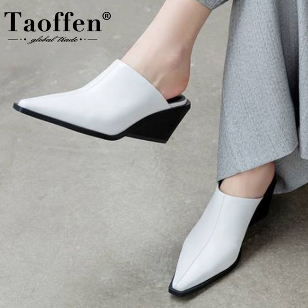 

sandals taoffen genuine leather lady shoes wedges small square toe open heels pointed women footwear size 34-40, Black