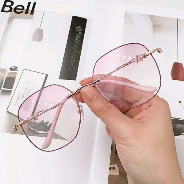 

d family's new crystal pearl flash powder pearl edge women's anti-blue light plain glasses irregular frameless cutting edge glasse, Silver