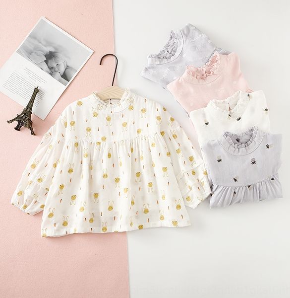 

clothing 2020 season new tong t xu children's clothing t-shirt children's korean style lace round collar cute cartoon girl's, Blue