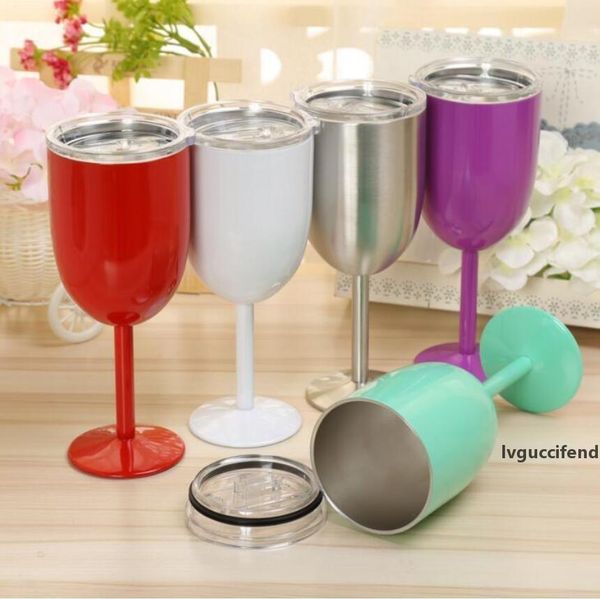 

10oz stainless steel wine glasses double wall vacuum insulated wine goblet with lid pink mint redysy418