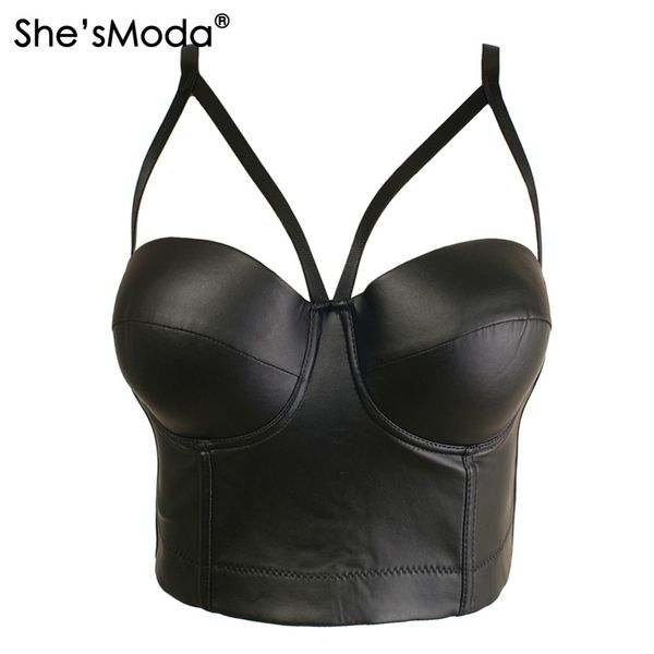 

she'smoda matt pu leather cut cross bralet women's bustier bra night club party cropped vest plus size cx200718, White