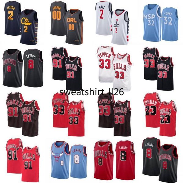 

collin 2 sexton nba basketball jersey mens city john 2 wall karl-anthony 32 towns zach 8 lavine scottie 33 pippen shirt, Black;red