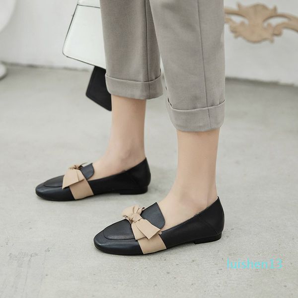 

taoffen women flats square toe patchwork butterfly-knot women brogue shoes office lady work casual mujer footwear size 31-43 l13, Black