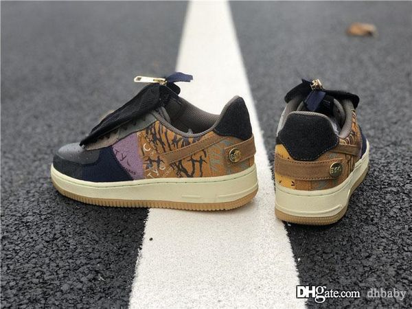 

authentic travis scott x airforce1 1 low cactus jack multi color muted bronze fossil running shoes for men women sports sneaker cn2405-900