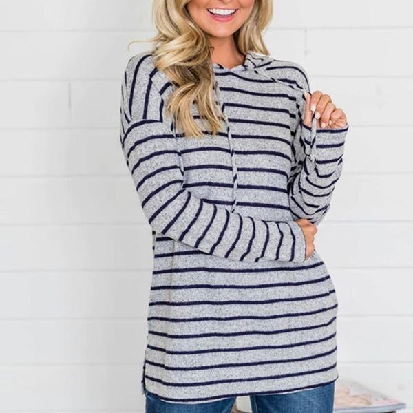 

women's hoodies & sweatshirts 2021 women autumn winter sweatshirt long sleeve stripe print hooded pullover plus size xl#g4, Black