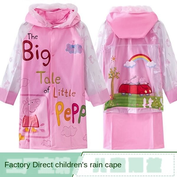 

children's raincoat cute cartoon brim blowing boys' and girls' kindergarten pupils with schoolbags bag cloak cloak poncho, Red;brown