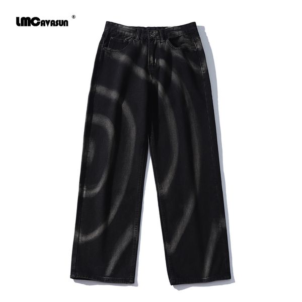 

original round pattern tie dye mens jeans pants harajuku streetwear straight loose ripped jeans for men hip hop baggy denim pant, Blue