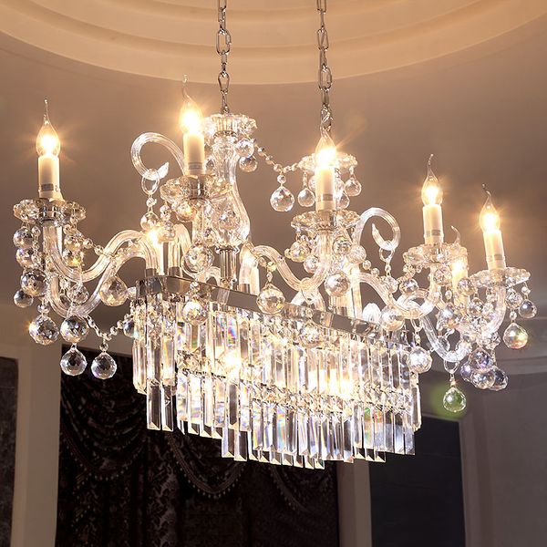 

rectangular candle crystal chandelier living room bedroom dining room light modern minimalist l club house ktv chandelier