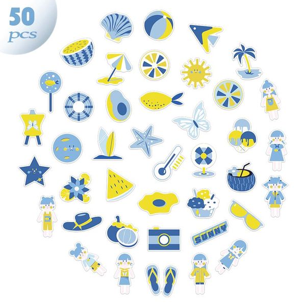 

3 sets = 150pcs summer fresh blue sticker notebook water cup sticker